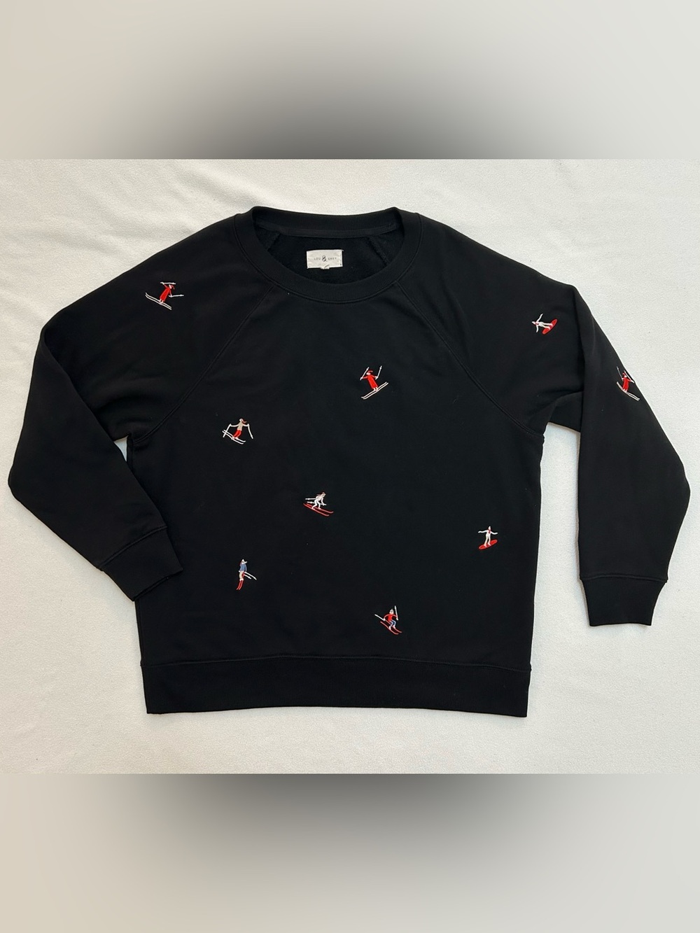 Lou & Grey by Loft Skiers Sweatshirt Black Embroidered Skier’s/Boarders Cozy